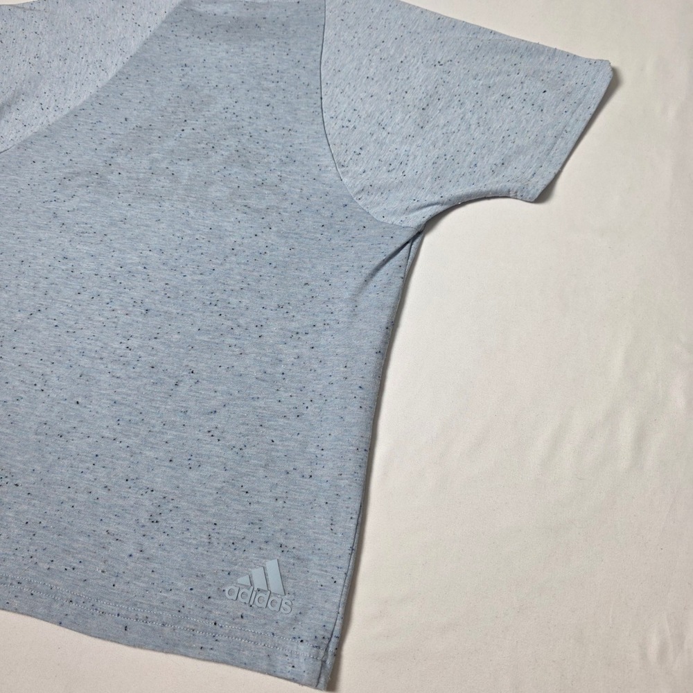 Adidas Graphic T-Shirt Women Small Blue Speckled Neps Distressed Logo Relaxed - Picture 8 of 11